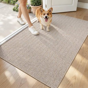 LUMI Ultra Thin Indoor Door Mat for Entrance 32x48, Non Slip Entryway Mat, Low Profile Doormat, Unique Herringbone Design Carpet for Inside, Patio, Porch, Beige