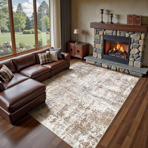 $170 UERMEI Area Rug Living Room Rugs - Washable Neutral Modern Abstract Soft Thin Rug Indoor Floor No Slip Rug Carpet for Bedroom Under Dining Table Home Office Decor - BrownGreyRed - 10x14
