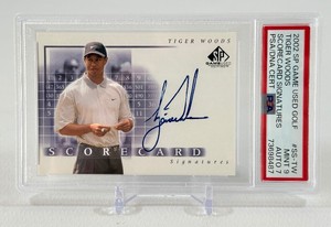 Tiger Woods AUTO 2002 SP Games Used Golf Scorecard Signatures #SS-TW PSADNA Cert Slab Graded 9 Mint w Auto 7 - RARE Golf Card