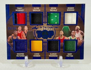 EIGHT PLAYER MEMORABILIA PATCH CARD 30 2025 Leaf In The Game Used Sports Top 40 #BKT-3 w Game Used of McGrady, Drexler, McHale, Rodman, Mutumbo, Webber, Mourning, Payto - Basketball