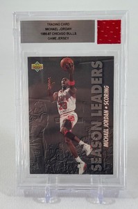 Michael Jordan 1986-87 Game Jersey Relic Card Slabbed w 1993-94 Upper Deck Scoring Leaders #166 RARE Basketball Card