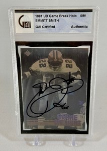 Emmitt Smith AUTO Gai Certified Slab 1991 Upper Deck Game Break Holo #GB5 RARE Football Card - Dallas Cowboys