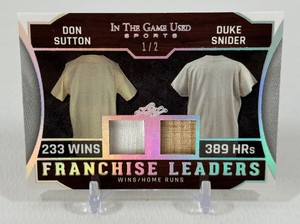 Don Sutton and Duke Snider 1 of 2 GAME USED MEMORABILIA 2025 Leaf In The Game Used Sports Franchise Leaders Numbered 12 Baseball Card