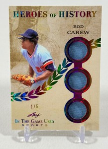 Rod Carew 15 GAME USED RELIC 2025 Leaf Heroes of History In The Game Used #HH-71 Numbered 15 RARE Minnesota Twins Baseball Card
