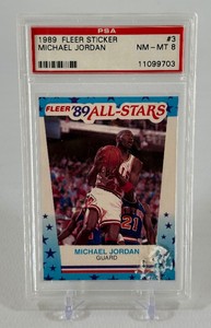 Michael Jordan PSA Graded 8 NM-MT Slab 1989 Fleer Sticker #3 Basketball Card