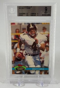 Brett Favre RC Beckett Graded 9 Mint Slab 1991 Stadium Club #94 Rookie Green Bay Packers Football Card