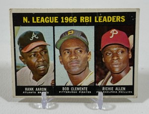 Hank Aaron  Roberto Clemente  Richie Allen 1967 Topps NL RBI Leaders #242 Vintage Baseball Card