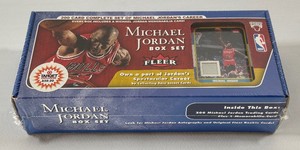Michael Jordan Fleer Box Set - Includes Jersey  Memorabilia Card - CHANCE FOR AUTOGRAPHS, ROOKIE CARD, RARE INSERTS - 200 Card Basketball Set