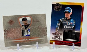 2 NASCAR Relic Card Kevin Harvick Sheet Metal 399 and Carl Edwards Firesuit Cards