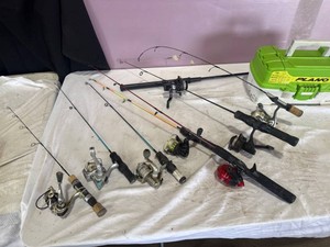 Fishing Rods, Reels, and Tackle Box