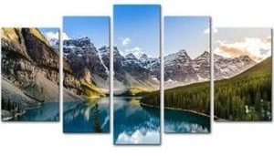 5-Piece Mountain Lake Canvas Wall Art $40.27 Retail - Brand New