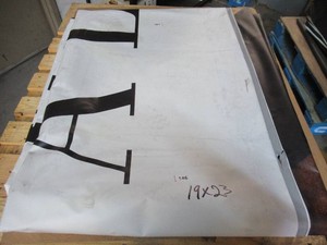 19 x 23 15 oz. White Vinyl Tarp w Advertisement  Reused Billboard  15 mil Heavyweight Duty - A Grade