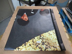 8 x 11 9 oz. Black Vinyl Tarp w Advertisement  Reused Billboard  9 mil Lightweight Duty - A Grade