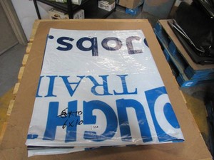6 x 10 9 oz. Black Vinyl Tarp w Advertisement  Reused Billboard  9 mil Lightweight Duty - A Grade