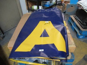 6 x 100 15 oz. White Vinyl Tarp w Advertisement  Reused Billboard  15 mil Heavyweight Duty - A Grade