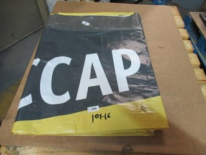 10 x 16 9 oz. Black Vinyl Tarp w Advertisement  Reused Billboard  9 mil Lightweight Duty - A Grade