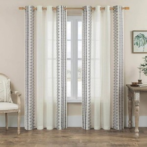 FOLKSIDE Linen Curtains 84 Inch Length 2 Panels Set for Living Room Bedroom Grommet Semi Sheer Bohemian Curtains Farmhouse Neutral Flax Rustic Window Treatment Privacy Decor, 52x84 Inches Long, Grey