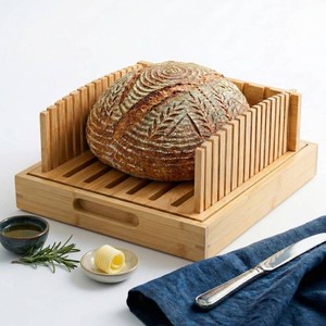 10.5 Extra Sourdough Bread Slicer Guide - Premium Bamboo Bread Cutter with Crumb Tray & Serving Board - Artisan Bread Slicing Guide for Homemade Boules, Sourdough Tools & Gifts