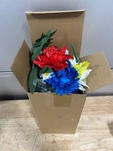 2 Set Artificial Memorial Day Flowers with Vase for Cemetery Grave Patriotic Red White and Blue Grave Flower Thank You Veterans Roses with American Flag Headstone Bouquet for Memorial Day