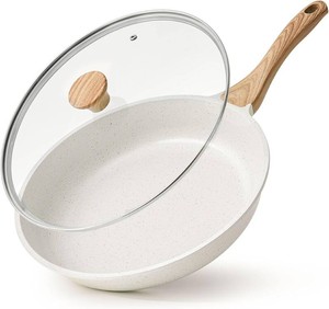 SENSARTE Nonstick Ceramic Frying Pan with Lid 89.5101112.5 Inch Omelet Pan Skillet, Free of Intentionally Added PFASPTFE Non-toxic Chefs Pan Induction Compatible Pan, Heat Resistant Handle