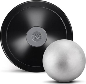 Covzoe 2 Pack Shot Put and Rubber Discus Set, 8.8 lb Iron Shot Put Ball 1 kg Training Discus for Track and Field Outdoor Practice Throwing