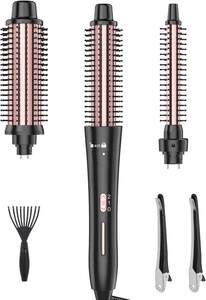 Curling Brush Set, Curling Iron Interchangeable 3 Barrel Wand Curler with Ceramic Tourmaline Professional Curling Iron Brush,for Women with Curler and Waver