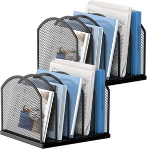 Gawerk 5-Section Vertical Desktop Organizer, 5-Section Mesh File Folder Stand Sorter for Office Home Classroom Organization (2, Black)