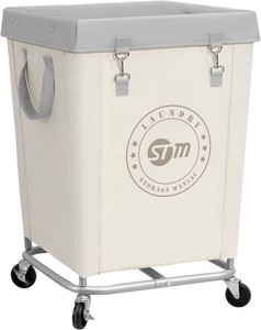 STORAGE MANIAC Commercial Laundry Hamper with Heavy Duty Steel Frame, 160 L Industrial Clothes Basket Cart with Wheels for Hotel, Home, Laundry Room, 18L x 18W x 31H, Medium Beige