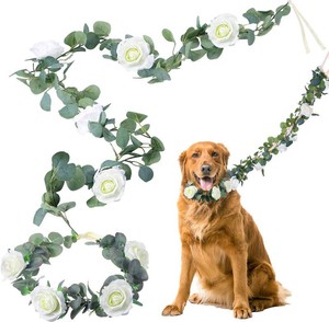 Honoson 2 Pcs Dog Wedding Flowers Collar Accessory with 6 ft Flowers Leash Wreath Boho Theme for Small, Medium, Large Dogs(Large)