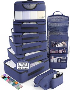 Veken 10 Set Packing Cubes for Travel Essentials,Anti-Wrinkle Buckled Suitcase Organizer for Shoe & Toiletry Bag,Carry On Luggage Bag for Airplane & College Dorm Room Accessories,Women Men Gifts