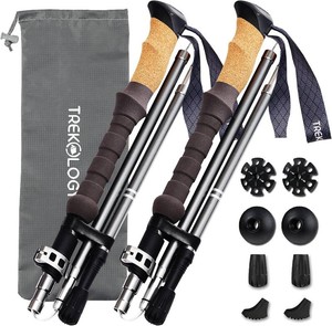 TREKOLOGY Trek-Z Cork Grip Trekking Poles   Lightweight Folding Hiking Poles, Adjustable Height, Compact Travel Design, Aircraft-Grade Aluminum Walking Sticks for Men & Women
