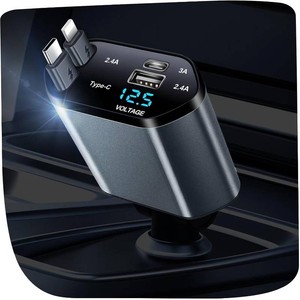 YAOKEEP 120W Fast Charging Retractable Car Charger 4 in 1, 180 Rotation Car Phone Charger with 31.5 Cables, USB Type-C and Lightning, Car Charger Adapter for iPhone 17161514 1312,Android,Samsung
