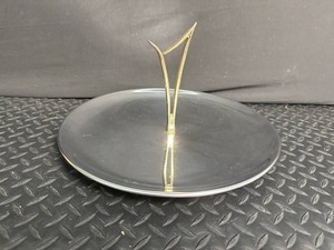 Silver Tone Pedestal Cake Stand With Gold Tone Handle