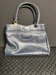 Vintage Blue Leather Tote Handbag