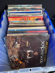Mixed Lot Assorted Vinyl Records in Storage Tote