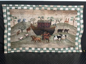 Signed Noahs Ark Woven Tapestry Wall Hanging