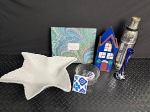 MacKenzie-Childs Cheese Platter Set & Assorted Art Glass Mixed Lot