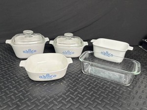 Corning Ware Blue Cornflower Bakeware & Pyrex Loaf Pan (Lot of 5)