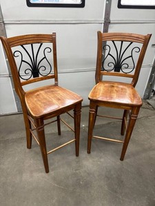 Pair of Wood & Iron Bar Stools