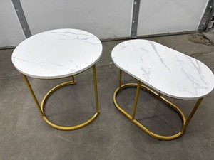 Set of 2 Marble-Style Nesting Accent Tables