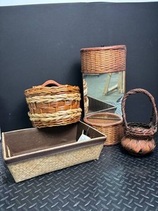 Woven Basket and Mirror Decor Mixed Lot