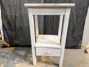 Distressed White Sand Finish Wood Side Table 15 x 12 x 26