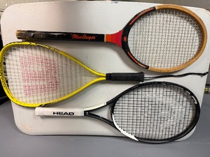 Vintage Badminton Racquet, Wilson Racquetball Racquet, Penn Racquetball Racket