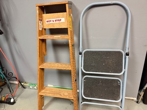 Metal Two Step Ladder, Wooden Werner Three Step Ladder (4 foot 200 LBS limit)