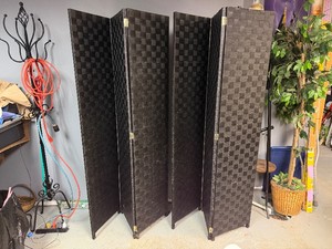 Black Checkered Three Panel Privacy WallRoom Divider 48Wide X 69Tall
