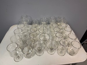 Glass Bar Ware with Silver Rim (30 Pieces)