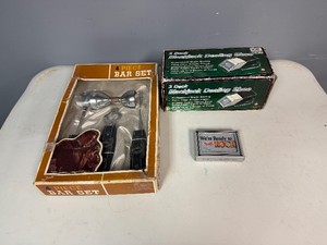 Vintage 4-Piece Bar Set, Two Deck Blackjack Dealing Shoe and New Hoyle Playing Cards