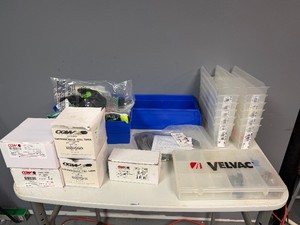 Handy Mans Finds - Plastic Parts Binds, Abrasives and Six Pair Small Gloves