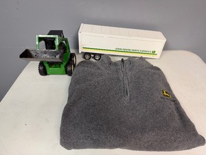 John Deere Skid Steer, John Deere Semi-Trailer and John Deere Gray Three Quarter Zip (Size Medium)