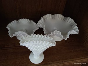 (3) Hobnail Milk Glass Pieces